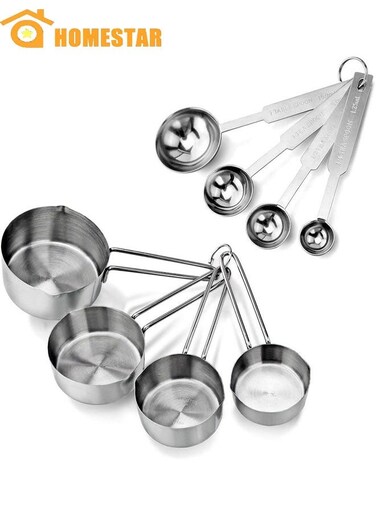 Stainless Steel Measuring Cups and Spoon Combo, for Dry or Liquid, Kitchen Gadgets for Cooking, Baking Cakes, Measuring Cup Set Combo with Handles