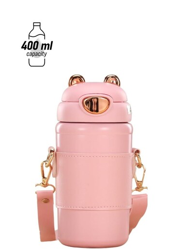 Stainless Steel Water Bottle with Straw Lid &acirc;&euro;&ldquo; Vacuum Insulated &amp; Leak Proof (Pink, 400ml)