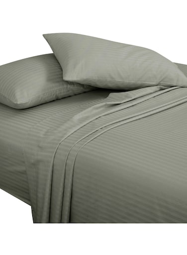 Casa 3 Pieces 1cm Stripe Bed Sheets Full (140x200+30 cm) - Soft Satin Sheet Set with Pillowcases - Deep Pocket, Hotel Collection, Luxury Bedding Set include 1 fitted Sheet, 2 Pillowcases -Grey