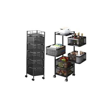 Multi-layer Kitchen Organizer - 5-Layer Rotating Storage Shelf with 4 Wheels