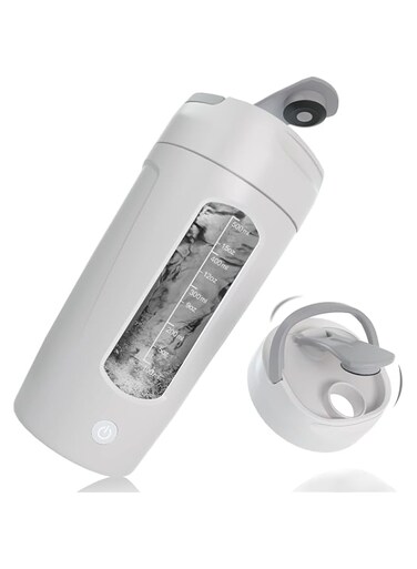 KOWVOWZ Electric Protein Shaker Bottle, Blender Bottles for Coffee Milk Chocolate Milkshakes USB Rechargeable 1200mAh Battery BPA-Free Tritan Material 22oz Cup   Supplement Storage Included (Whithe)