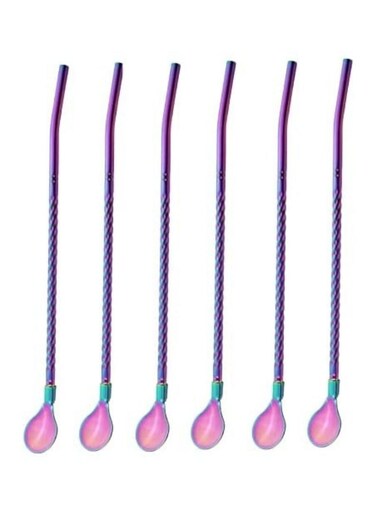 Stainless Steel Reusable Tea Spoon Straw Neon, Rainbow