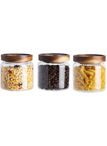 GGEROU Airtight Glass Storage Jar with Acacia Wood Air-tight Lid,3 Pack Borosilicate Glass Kitchen Canisters，Glass Canister for Kitchen, Pantry Organization, Ideal for Coffee, Nuts, Cookie (500ml)