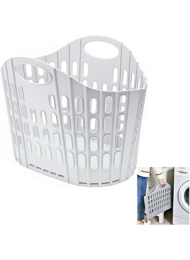 ANTOLE Laundry Hampers,Collapsible Plastic Laundry Basket,Waterproof Foldable Clothes Hamper with Handle,Shopping Bag,Toys Organizer Storage,Washing Storage for Bathroom Bedroom (White)