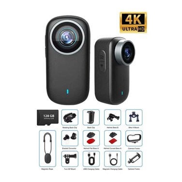 4K Portable WiFi Mini Sports Camera 130&deg; Wide-Angle IP65 Waterproof with 128GB Card &amp; Mount