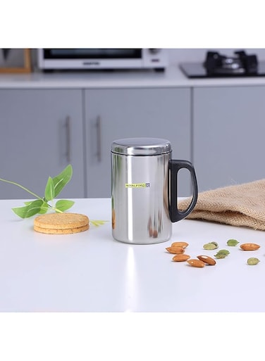 Royalford 350ml Stainless Steel Travel Mug - Coffee Mug with Handle &amp; Lid Travel Friendly   Leakproof Lid Eco-Friendly Reusable Cup for Travel &amp; To-Go Hot/Cold Drinkware