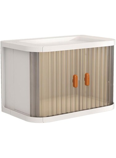 Tazweeq Plastic Storage Box with Lid, Living Room Small Desktop Stackable Organizer, Foldable Desktop Creative Organizer for Bathroom Storage, Medicine Storage, Office Storage (1 Pack)