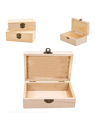 KYLER Unfinished Wooden Box with Hinged Lid, 4 Pcs- 6"x3.8"x2" Wood Boxes Bulk for Craft, Make Your Own Gift, Jewelry Pin Box
