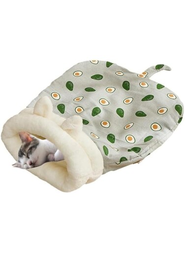 JIJIAOVE Cat Sleeping Bag for Indoor Cats, Cute Cat Sleeping Bag, Cozy Cat Winter Sleeping Bag, Self Warm Cat Bed Cave, Fluffy Cat Tunnel Calming Sleeping Bags for Cats up (21.6 * 17.7 IN,Gray Green)