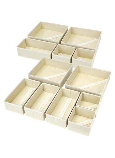 Drawer Organizer Clothes, 12 Pack Dresser Organizer, Foldable Closet Organizers and Storage, Fabric Dresser Drawer Organizers, Drawer Dividers for Nursery, Baby Clothes, Underwears, Sock (Beige)