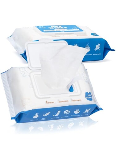Spanielbuns Pet Wipes for Cats - Dog Wipes for Cleaning and Deodorizing - Grooming Wipes for Butt, Body, Paws, Eyes - Wet Tissue Unscented, 2 Travel Pack of 200 Wipes