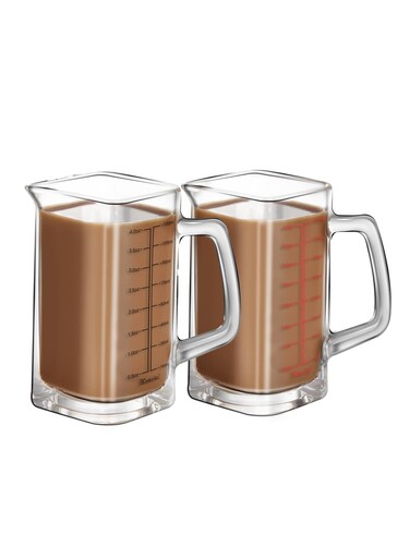 4oz Square Measuring Cup &amp; Shot Glass with Handle - V-Shaped Spout for Espresso &amp; Liquid Separation (Black &amp; Red Lines)