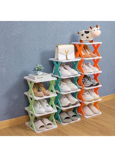 PLATU Removable Stackable Shoe Rack, Living Room Plastic Shoe Rack, Multi-layer Folding Shoes Storage Organizer, Plastic Shoes Cabinets Home Supplies (blue, 5 Layers)