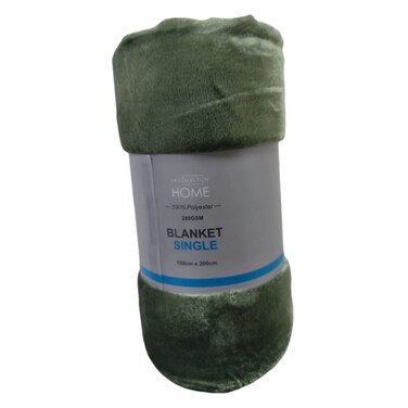 LA Collection 280 GSM Polyester Blanket Single Green 150x200cm 882g