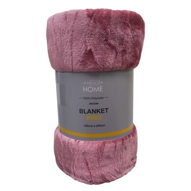 LA Collection 280 GSM Polyester Blanket King Light Mauve 220x240cm 1552g