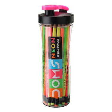 Doms Neon HB/2 Pencils Jar 30 PCS Eraser with Ruler and Sharpener 3 PCS