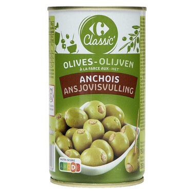 Carrefour Classic Green Olives Stuffed with Anchovy Paste, 350g