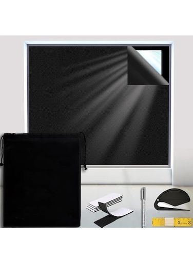 MAKINGTEC Blackout Blind, Portable Blackout Blinds Stick On Window No Drill, Blackout Material Blinds Blackout Curtains for Bedroom Nursery Loft Travel RV Car（ 300x145cm ）