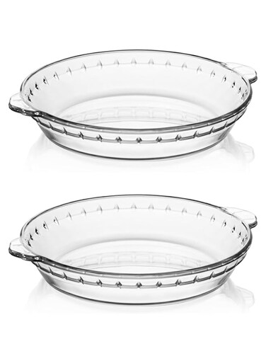 Sweejar Glass Pie Pan for Baking(2 pack), 8.5 Inches Round Baking Dish for Dinner, Non-Stick Pie Plate with Soft Wave Edge for Apple Pie, Pumpkin Pie, Pot Pies