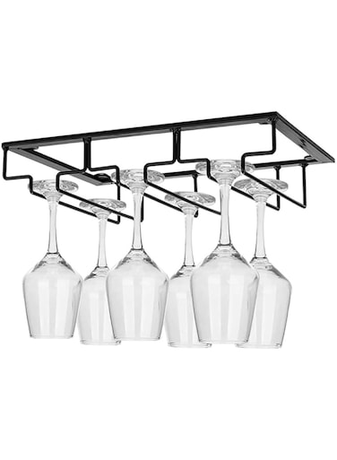 Funito Wine Glasses Rack Under Cabinet Stemware Rack,Wine Glass Hanger Rack Wire Wine Glass Holder Storage Hanger for Cabinet Kitchen Bar (3 Rows)