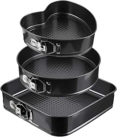 Set of 3PCS Springform Pans Cake Bake Mould Mold Bakeware with Removable Bottom Round Heart Square Shape