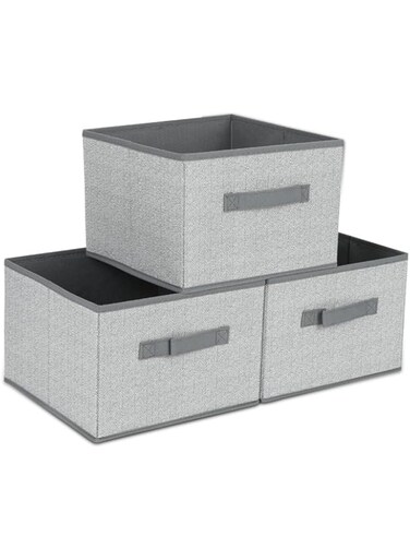 BENMENG Fabric Bins [3-Pack], Foldable Cube Baskets Storage Boxes for Shelves, Closet, Bookshelf, Nursery Organizer Containers