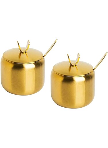 NALACAL 2pcs Stainless Steel Sugar Bowl Spice Jar Storage Seasoning Pot with Lid Spoon for Salt, Candy, Coffee,Dishwasher Safe