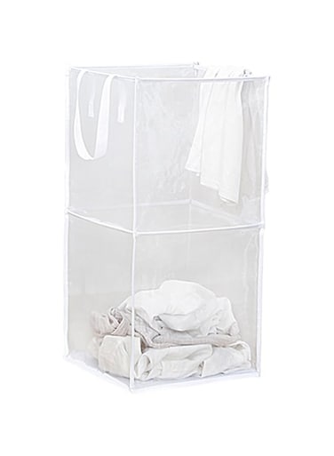 JCZD Storage &amp; Laundry Baskets, Sturdy Mesh Laundry Basket with Handles, Collapsible, Multifunctional, Ideal for Apartments, Dorms, RVs, Efficiently Organizes Laundry, Clothes (White-Double Layer)