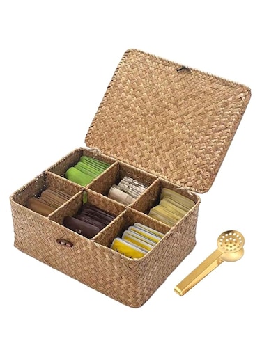 Tea Bag Organizer,2PCS Tea Box,Tea Organizers and Storage,Tea Bag Holder with Lid,6 Compartments Tea Box Organizer Storage Box