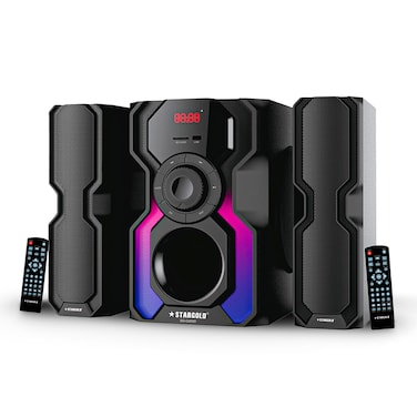 STARGOLD 2.1CH Multimedia Speaker System Bluetooth Connection FM Tuner 15 -20 Preset Channels Full function Remote Control Multicolored RGB Light 8&rdquo; Subwoofer With 3&rdquo;x 2 Tweeters Black