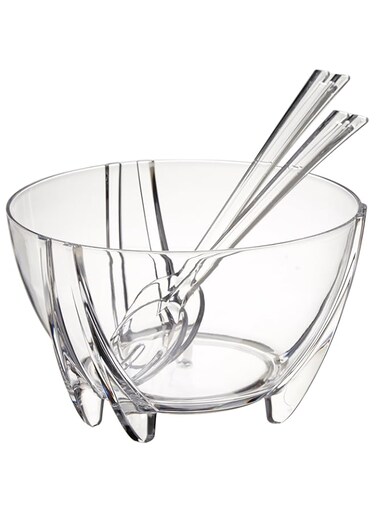 Prodyne Acrylic Salad Bowl with Servers, Clear