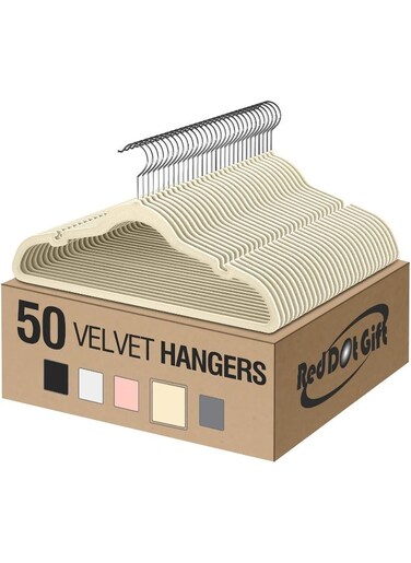 Red Dot Gift&reg; Velvet Clothes Hangers 45cm Heavy Duty Durable Coat and Clothes Hangers (Beige, 50)