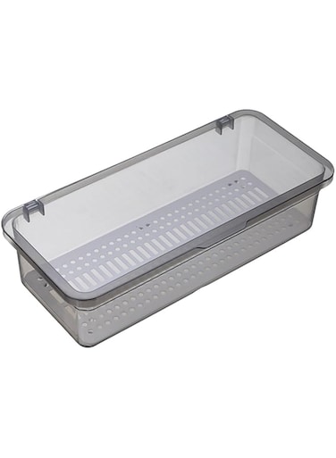 Silverware Organizer With Lid, Drawer Organizer Transparent Flatware Tray With Drainer Kitchen Cutlery and Utensil Drawer Storage Container Plastic Utensil Dispenser for Kitchen