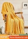 Knitted Throw Blankets, tassel sofa cover blanket, geometric pattern air conditioning blanket, portable and soft, suitable for beds, sofas, travel, camping, 130 * 170cm, yellow