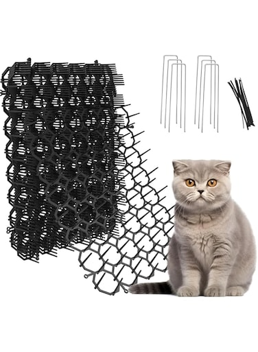 Oceanpax 12 Pack 8.5 X 6.5 Inch Square Cat Scat Mats for Cats with Spikes, Prickle Strips from Digging Cat Deterrent Outdoor Include 6 Staples and 6 Zip Ties