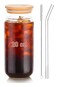 20oz Glass Cup with Bamboo Lid &amp; Glass Straw &acirc;&euro;&ldquo; 1 Pack Can Shaped Drinking Glass for Coffee, Tea, Juice, Iced Drinks