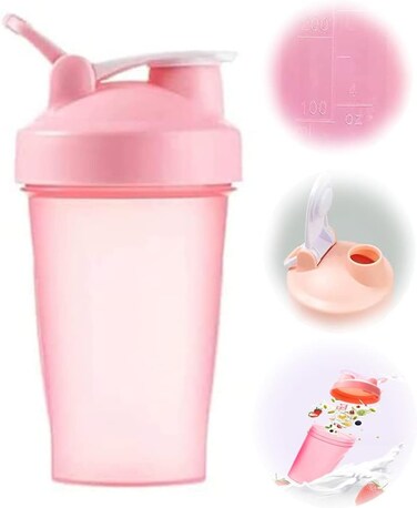 Versatile BPA-Free 400ml Sports Water Bottle &amp; Protein Shaker, Dishwasher Safe, Leakproof, Snap-Fasten Blender Cup for Active Lifestyle, Pink