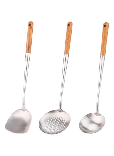 FJNATINH Wok spatula and ladle,Skimmer Ladle Tool Set, 17inches spatula for wok, 304 Stainless Steel wok spatula