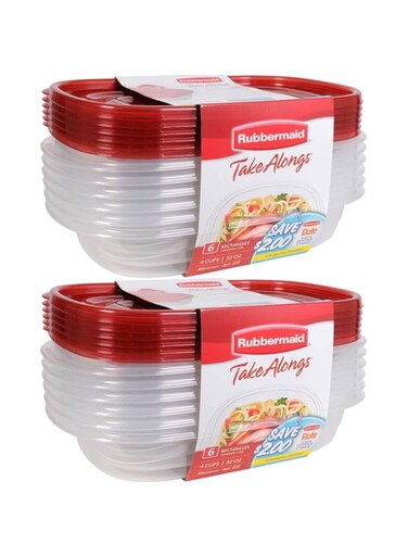 Rubbermaid Take Alongs Food Storage Container, 4-Cup Rectangle, Set of 12, (12 Pack), Red