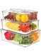 Stackable Refrigerator Organizer Bins with Lids, Fridge Organization and Storage Containers, BPA-Free Plastic Pantry Bins for Fruits, Vegetable, Drinks, With Drain Tray
