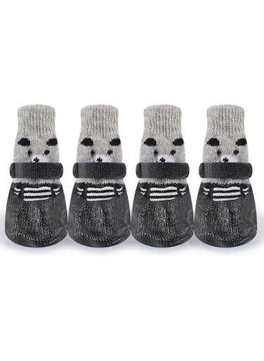 Dog Shoes, 2 Pair Pet Shoes for Dogs Cats Socks, Anti-Slip Sole Adjustable Dog Cat Paw Socks Fit for Indoor Outdoor Wear (Black, M)