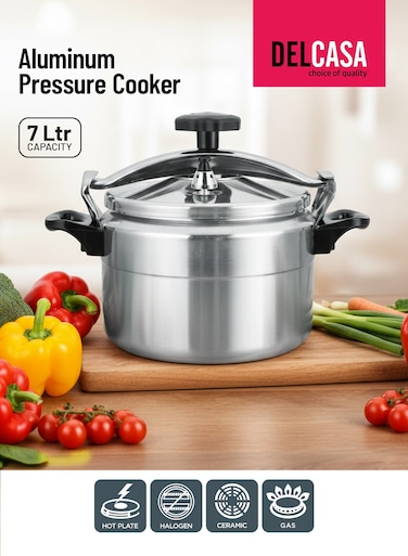 5/7/9/11/15 cmLiters 7 Liter Aluminum Pressure Cooker Equipped with Multi Safety Device and Unique Pressure Indicator Durable Aluminum Alloy Construction With Firm Handles Silver