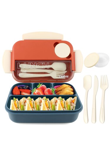 Bento Lunch Box for Kids and Adults, 1300ml Leakproof, Insulated, BPA-Free, 4 Compartments, Microwave &amp; Dishwasher Safe, with Spoon and Sauce Containers for School &amp; Office