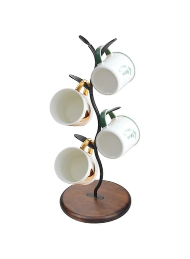 ZWANG Mug Holder, 16 Inch Wooden Base Countertop Mug Tree, Coffee Mugs &amp; Tea Cup Storage Rack, Coffee Counter Bar Accessory &amp; Kitchen Organizer, Black (Single Layer)
