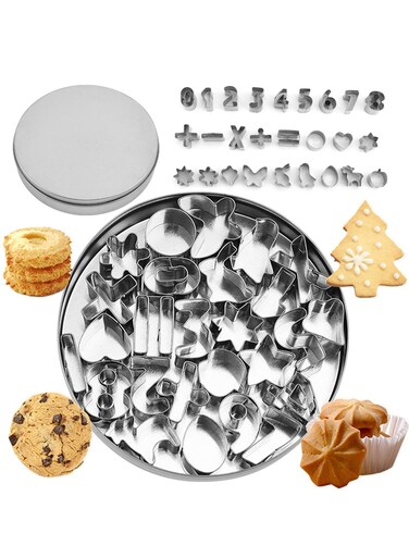 Mini Cookie Cutter Set with Tin Box - Stainless Steel Number and Geometry Cutters for Cookies, Biscuits, Polymer Clay, and Fruit - Perfect for Kids' Baking Fun!