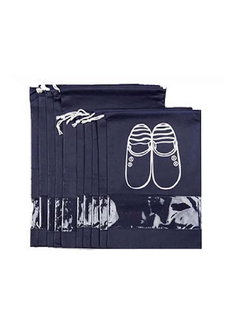 10-Pcs Navy Blue Portable Travel Shoe Bags Storage Organizer Bag For Men Women Black 44x32cm