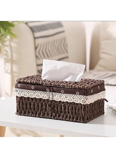 TASTE Tissue Box Napkin Holder Hand Woven Tissue Case Facial Tissue Holder Tissue Box Cover Tissue Holder Tissue Box Cover Napkin Dispenser For Home Living Room Bedroom (Brown)