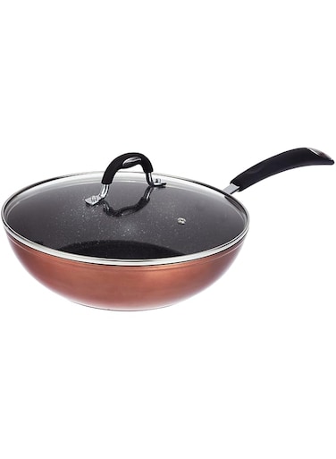 Bergner Pandora Wok With Lid 28X7.2cm Induction Base Forged Aluminum Base, BG6249Cp, Multi-Colour