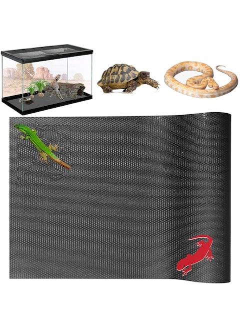 Tortoise Reptile Substrate Liner Terrarium Carpet, Bearded Dragon Tank Accessories, Non-Adhesive Reptile Carpet Reptile Flooring Mat Bedding for Tortoise and Leopard Gecko (17.7x78.7 inch, Black)