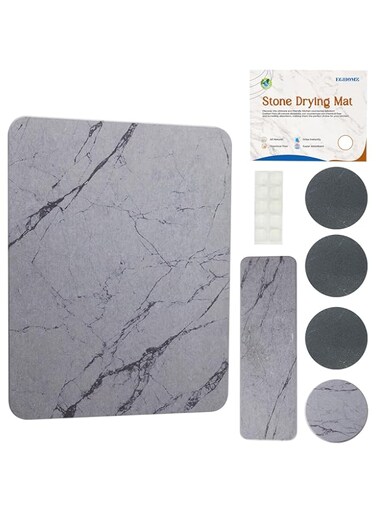 Stone Dish Drying Mat for Kitchen Counter, Super Absorbent Premium Diatomaceous Earth Mat with Non-Slip Mat, Kitchen Draining Mat, Marble Stone for Pets - Perfect for Kitchen Countertops (Grey Color)